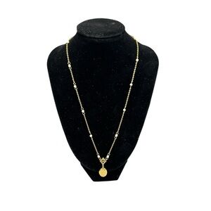 1928 Jewelry Gold Tone Station Necklace Faux Pearls Locket